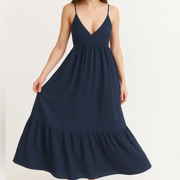 Splendid Kit Cotton Gauze Midi Dress in Navy at Nordstrom, Size Small